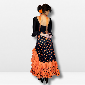 Falda flamenco mujer - Con estampado a topos y volante inferior a topos