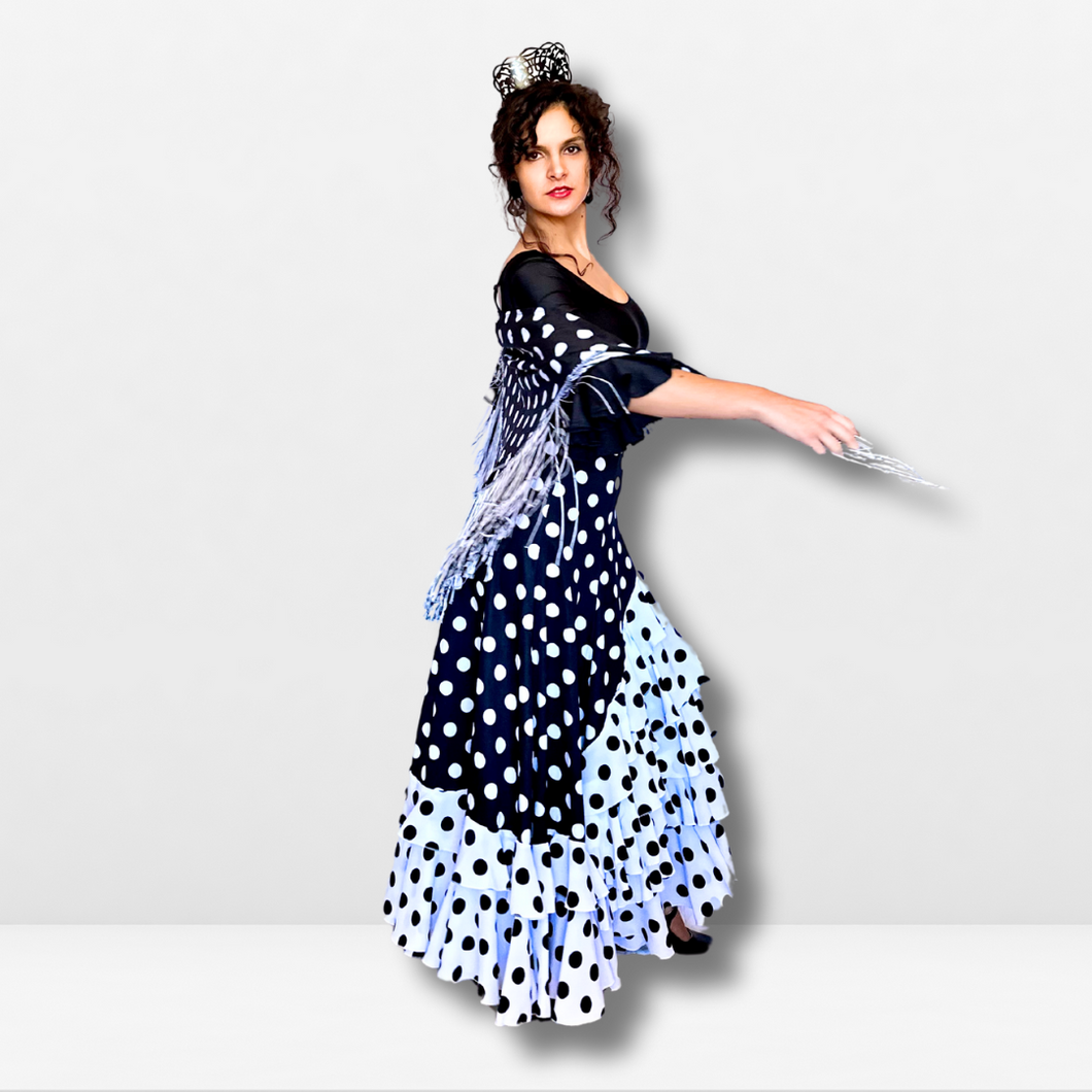 Falda flamenco mujer - Con estampado a topos grandes bicolor