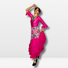 Cargar imagen en el visor de la galería, Falda flamenco mujer - Con estampado floral grande y volantes lisos
