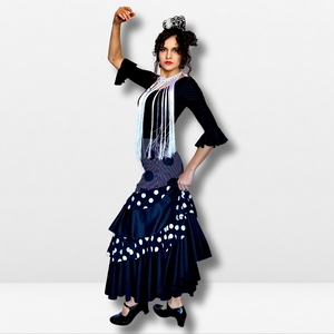 Falda flamenco mujer - Con estampado a topos grandes y volantes con doble estampado (liso y topos)