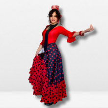 Cargar imagen en el visor de la galería, Falda flamenco mujer - Con volante lateral y bajo a topos
