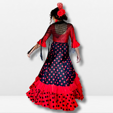 Cargar imagen en el visor de la galería, Falda flamenco mujer - Con estampado a topos, volante liso y volante a topos

