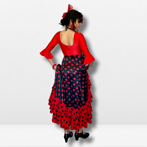 Falda flamenco mujer - Con volante lateral y bajo a topos