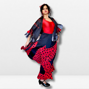 Falda flamenco mujer - Con estampado a topos grandes y pico liso