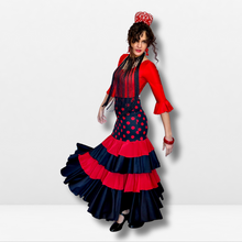 Cargar imagen en el visor de la galería, Falda flamenco mujer - Con estampado a topos y volante bicolor liso
