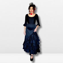 Cargar imagen en el visor de la galería, Falda flamenco mujer - Con estampado liso y volante en cascada lateral
