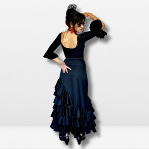 Falda flamenco mujer - Con estampado liso y volante en cascada lateral