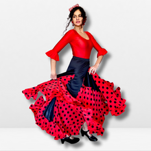 Cargar imagen en el visor de la galería, Falda flamenco mujer - Con estampado a topos grandes y pico liso
