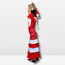 Cargar imagen en el visor de la galería, Falda flamenco mujer - Con estampado a topos grandes y volante bicolor liso
