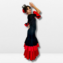 Cargar imagen en el visor de la galería, Vestido flamenco mujer - Con bordado floral y volantes bicolor
