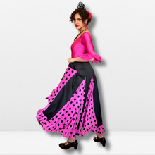 Cargar imagen en el visor de la galería, Falda flamenco mujer - Con estampado a topos grandes y picos lisos

