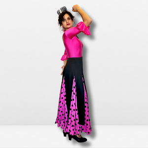 Falda flamenco mujer - Con estampado a topos grandes y picos lisos