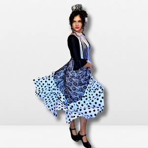 Falda flamenco mujer - Con estampado floral y doble volante a topos