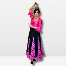 Cargar imagen en el visor de la galería, Falda flamenco mujer - Con estampado a topos grandes y picos lisos
