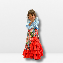 Cargar imagen en el visor de la galería, Falda Flamenca Niña - Estampado floral grande y volante liso
