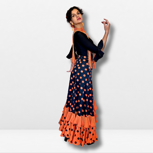 Falda flamenco mujer - Con estampado a topos y volante inferior a topos