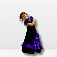 Cargar imagen en el visor de la galería, Falda Flamenca para niña - Estampado topos con doble volante liso de color.
