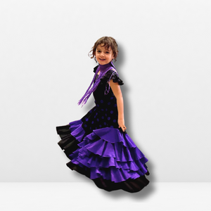 Falda Flamenca para niña - Estampado topos con doble volante liso de color.
