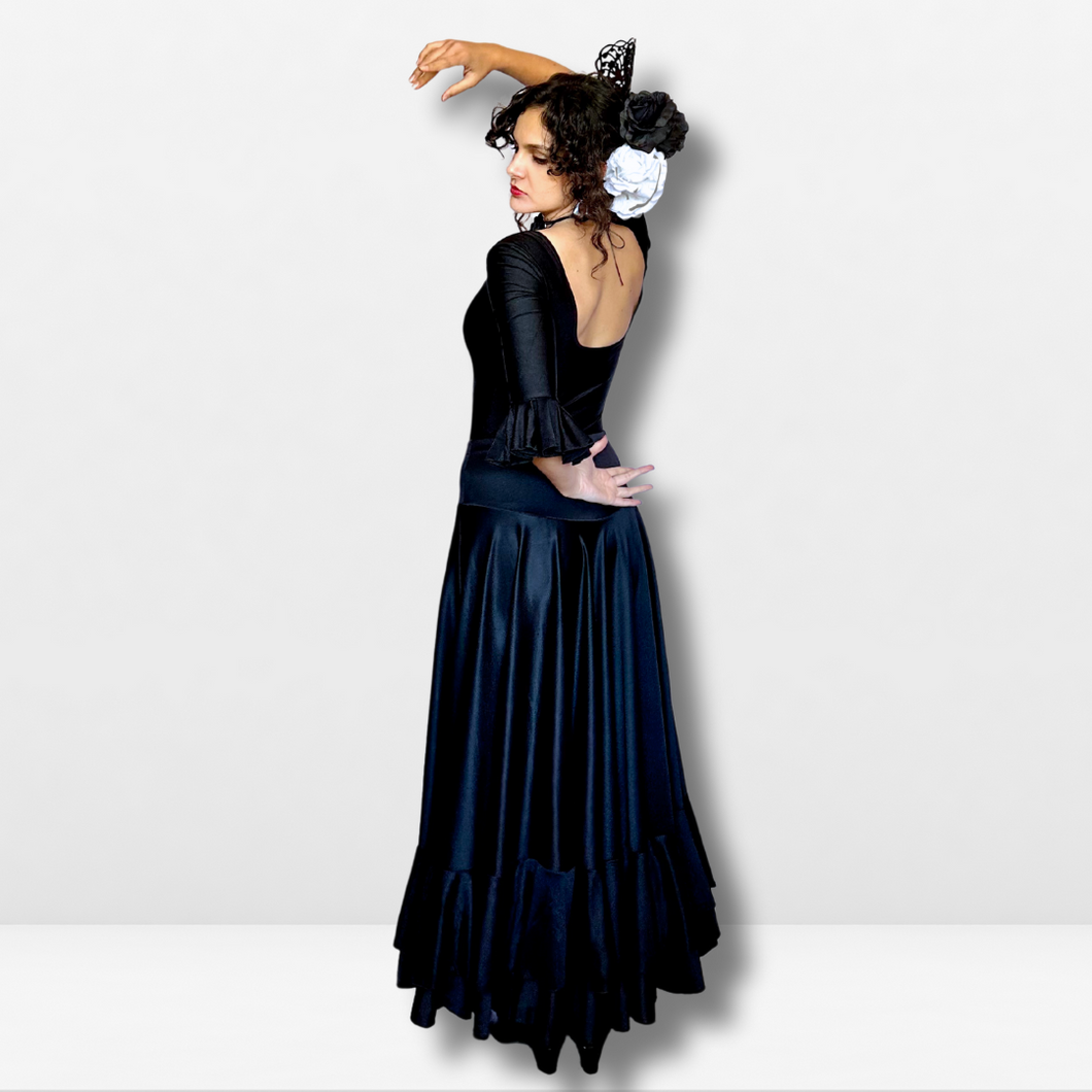 Falda flamenco mujer - Con estampado liso y doble volante bajo