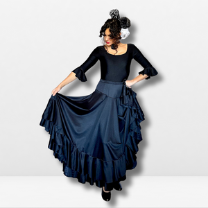 Falda flamenco mujer - Con estampado liso y doble volante bajo