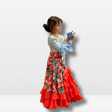 Cargar imagen en el visor de la galería, Falda Flamenca Niña - Estampado floral grande y volante liso
