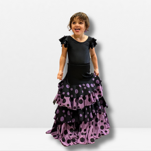Cargar imagen en el visor de la galería, Falda Flamenca para Niña - Volantes con estampado de topos a color.
