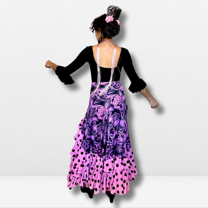 Falda flamenco mujer - Con volantes a topos y estampado floral grande