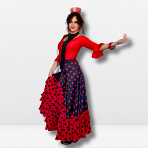 Falda flamenco mujer - Con volante lateral y bajo a topos