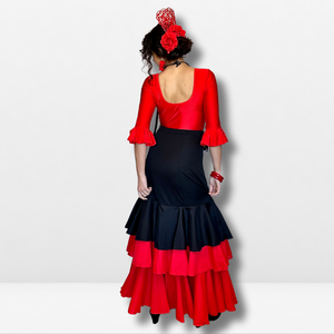 Falda flamenco mujer - Con triple volante liso y bordado floral