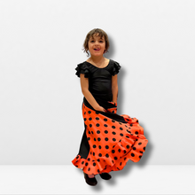 Cargar imagen en el visor de la galería, Falda Flamenca Niña - Bajo con estampado de topos y pico liso
