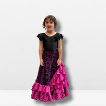 Cargar imagen en el visor de la galería, Falda Flamenca Niña - Volantes lisos, estampado floral y bajo con topos
