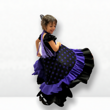 Cargar imagen en el visor de la galería, Falda Flamenca para niña - Estampado topos con doble volante liso de color.
